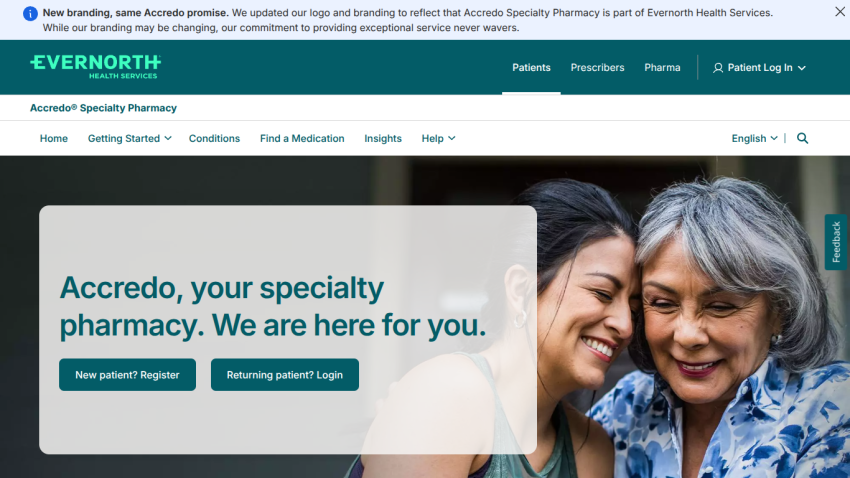 Accredo, your specialty pharmacy, with a welcoming message and two women smiling together.