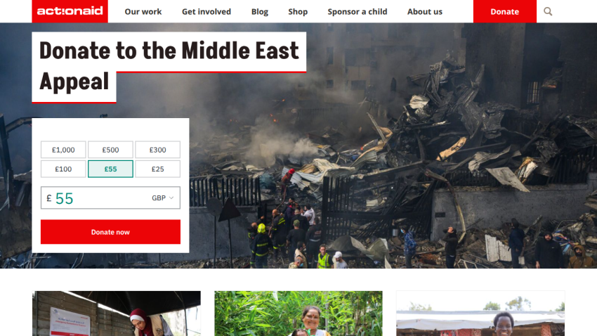 Donation section for the Middle East Appeal with options to contribute.