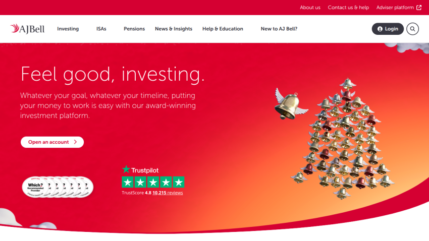 Investment platform homepage with a motivational message and star ratings.