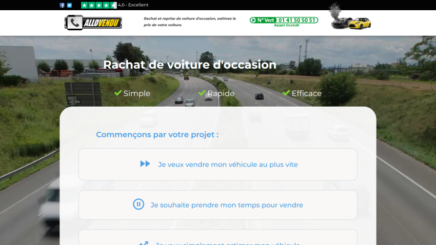 Website offering vehicle purchase services with project initiation options.
