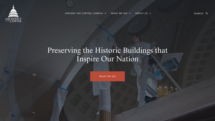 Homepage featuring a message about preserving historic buildings with a call-to-action button.