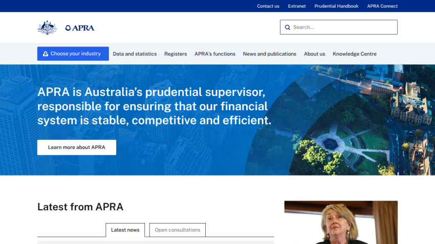 APRA's homepage describing its role in financial system stability and competitiveness.