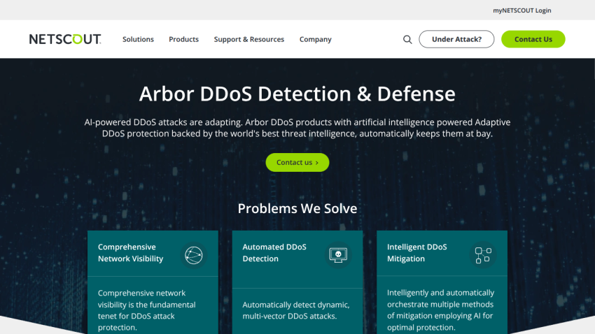 NETSCOUT's DDoS Detection & Defense solutions overview with key problem statements.