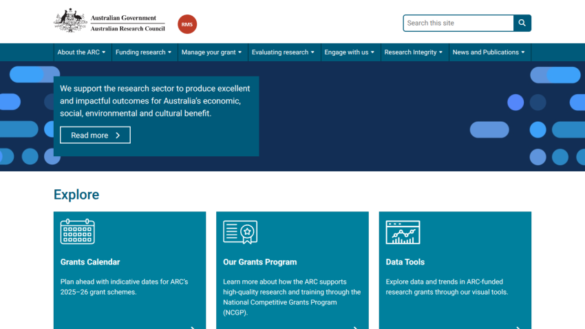 Homepage of the Institute showing navigation, support for research, and key sections to explore.