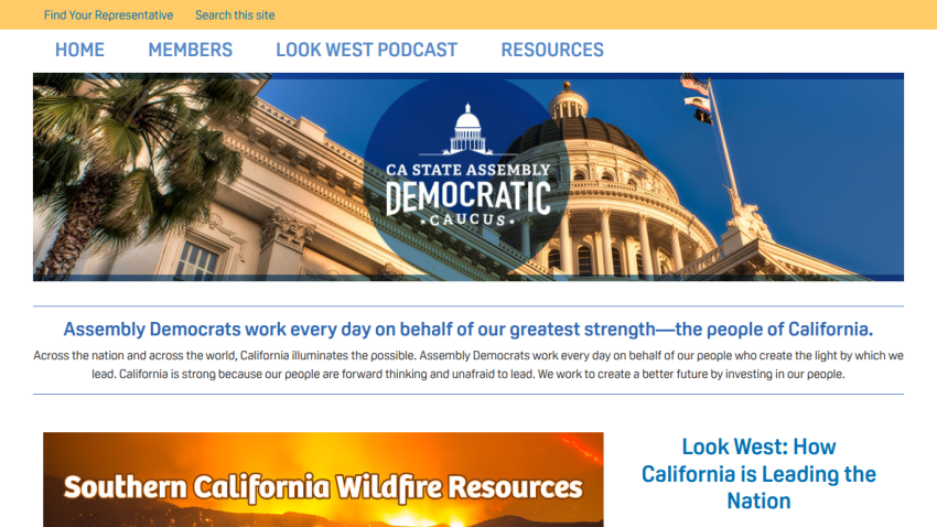 California Assembly Democrats' homepage highlighting their mission and resources.