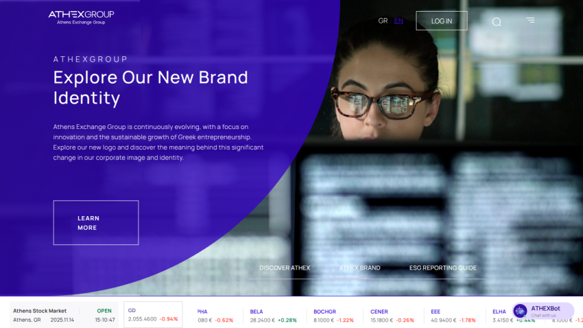 Athrex Group homepage with headline about new brand identity and a learn more button