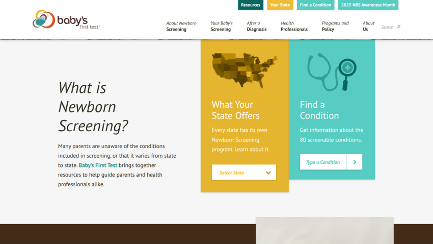 Newborn screening information with state-specific programs and condition search options