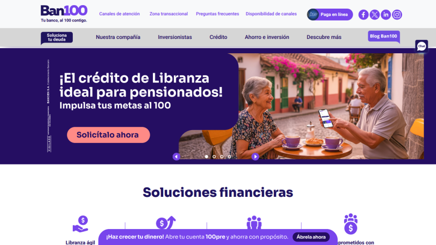 Bank website promoting ideal payroll loans for pensioners with a call to action to apply now
