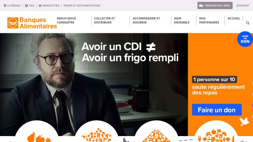 Banques Alimentaires website with message about food insecurity and call to donate