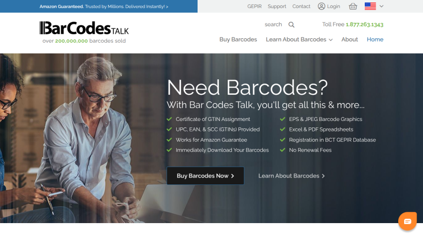 Homepage of BarCodes Talk featuring a call to action for barcode services.