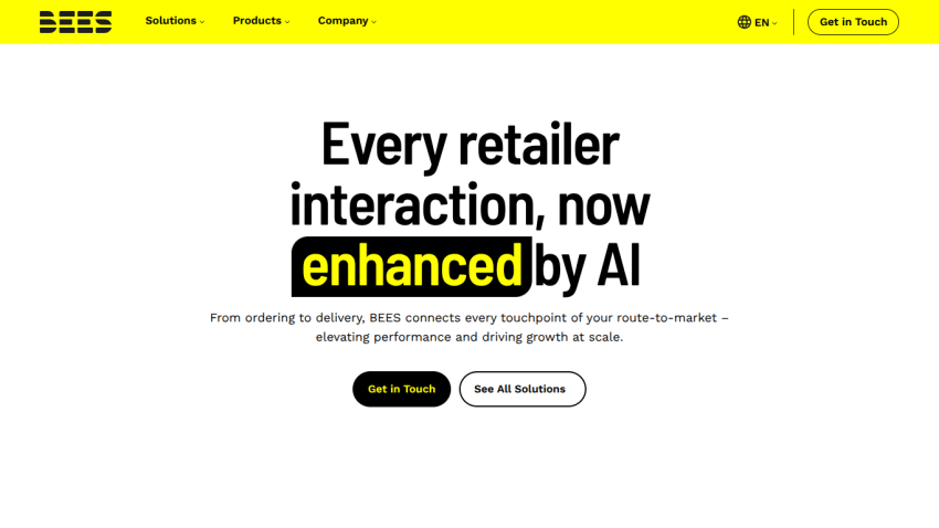 Website header with navigation and hero section promoting AI-enhanced retailer interaction with call-to-action buttons