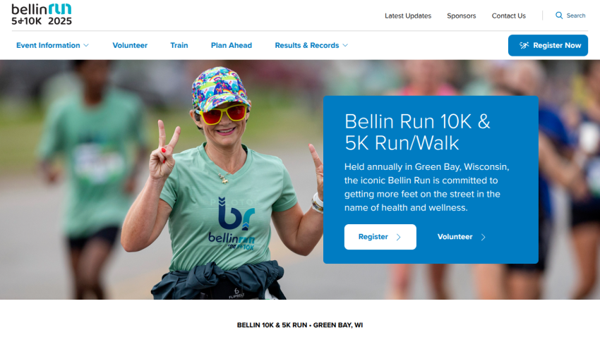 Bellin Run 10K & 5K Run/Walk event info with registration and volunteer options, held annually in Green Bay, Wisconsin.
