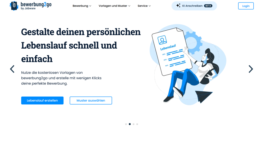 Website offering quick and easy personal resume creation with free templates and buttons to create or select a resume.