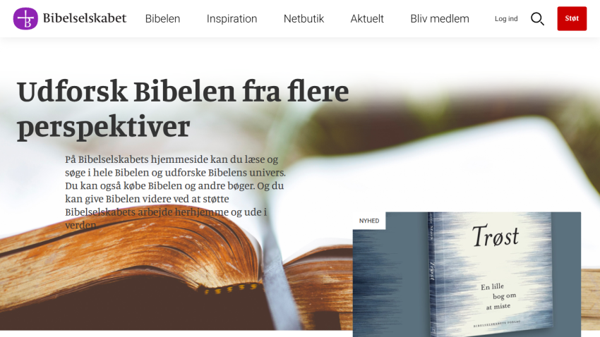 Website promoting exploring the Bible from multiple perspectives with options to read, search, buy books, and support the organization.