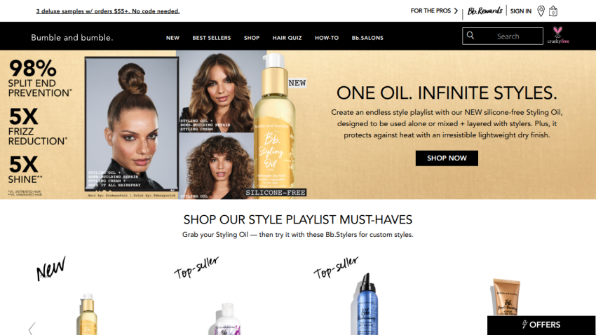 Promotional banner for hair oil with styling tips and product images.