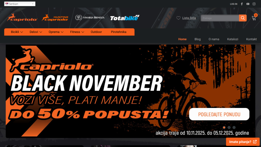 Capriolo Black November sale with up to 50% discount on bikes and outdoor gear, valid from Nov 10 to Dec 5, 2025