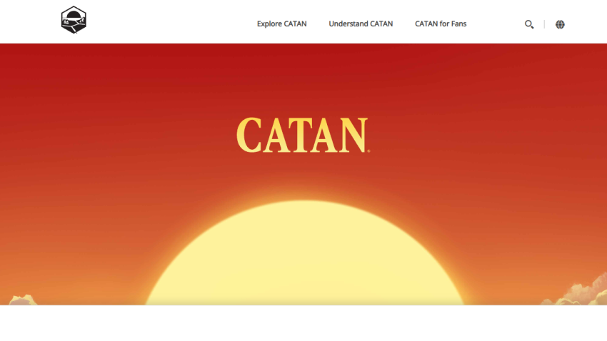 Header section of the Catan website featuring the title and navigation links.