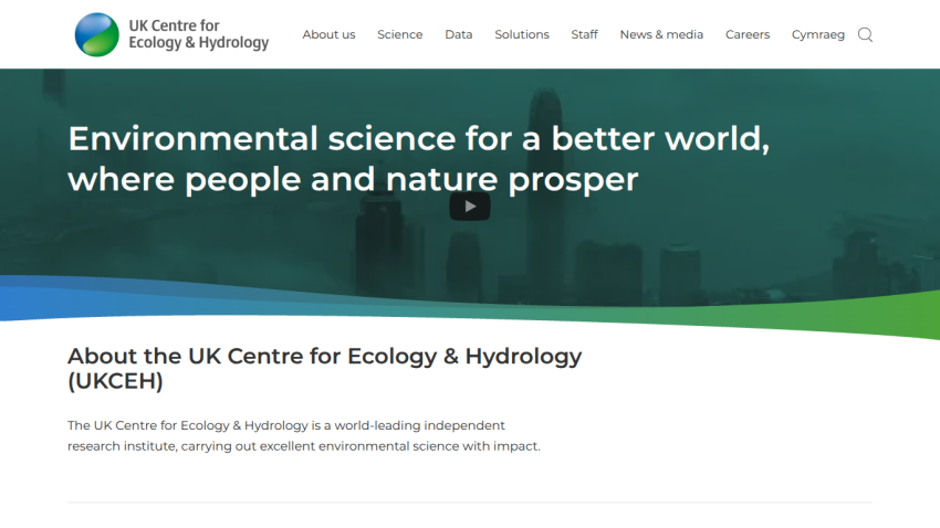 Homepage of UK Centre for Ecology & Hydrology with a mission statement and introductory text.