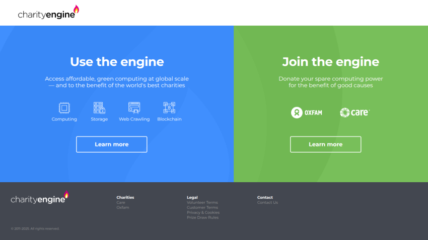 Two sections promoting computing services and joining the platform, with calls to action.