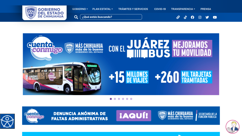 Juárez Bus promotion with travel statistics and government logos.
