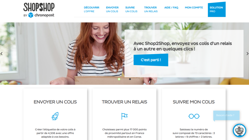 Homepage of ShopShop with options to send, find, and track packages.