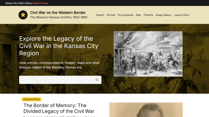 Kansas City Public Library Digital History site on Civil War legacy in Kansas City with search and featured article