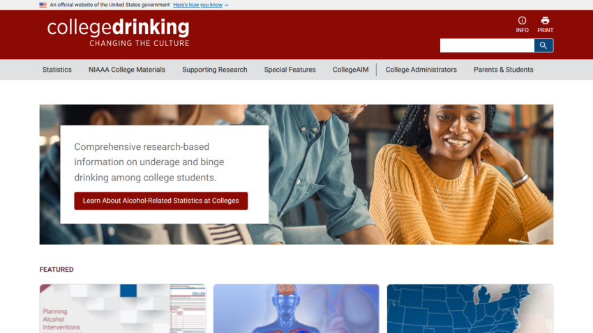 College drinking website with research-based info on underage and binge drinking among college students
