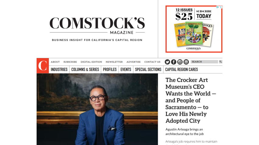Comstock's Magazine homepage with business insight for California's capital region and feature on Crocker Art Museum's CEO