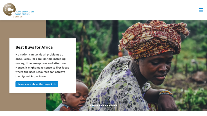 Copenhagen Consensus Center project highlighting resource allocation for Africa with a woman and child in a natural setting
