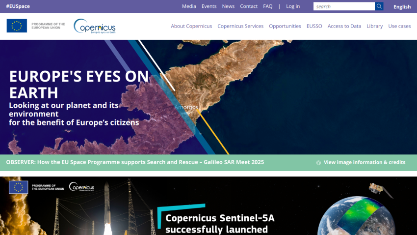 Homepage of Copernicus with a focus on environmental monitoring for citizens.