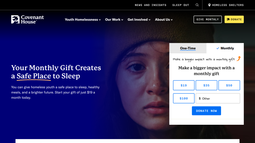 Homepage header with navigation menu and hero section featuring a promotional banner and call-to-action button