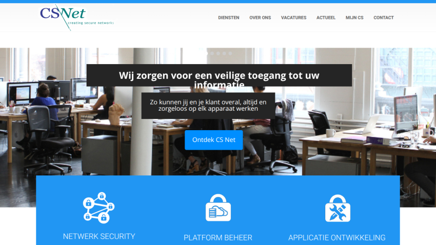 CSNet homepage featuring services like network security and platform management.