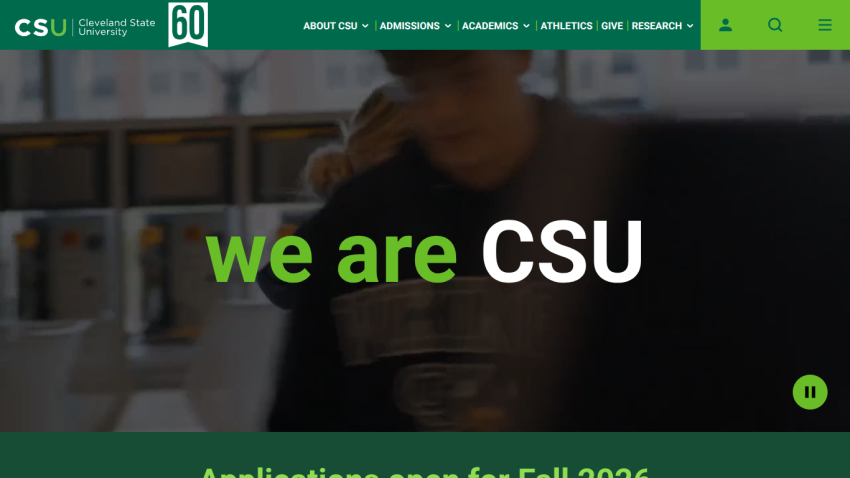 CSU website header with 'we are CSU' and application information for Fall 2026.