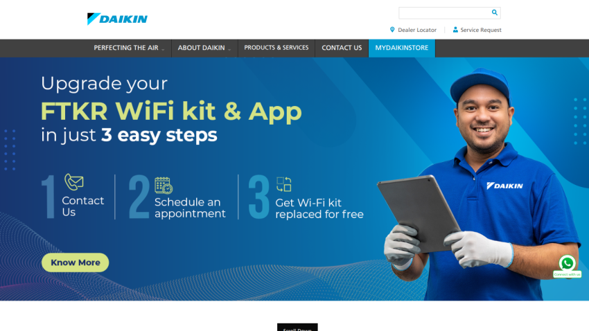 Daikin's FTKR WiFi kit upgrade promotion with three easy steps outlined.