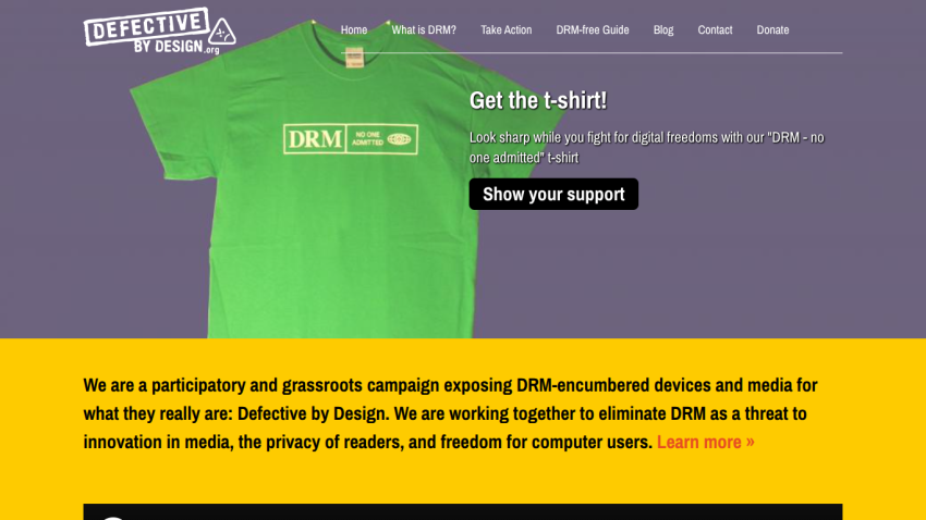 Campaign website promoting digital rights and a t-shirt for support.