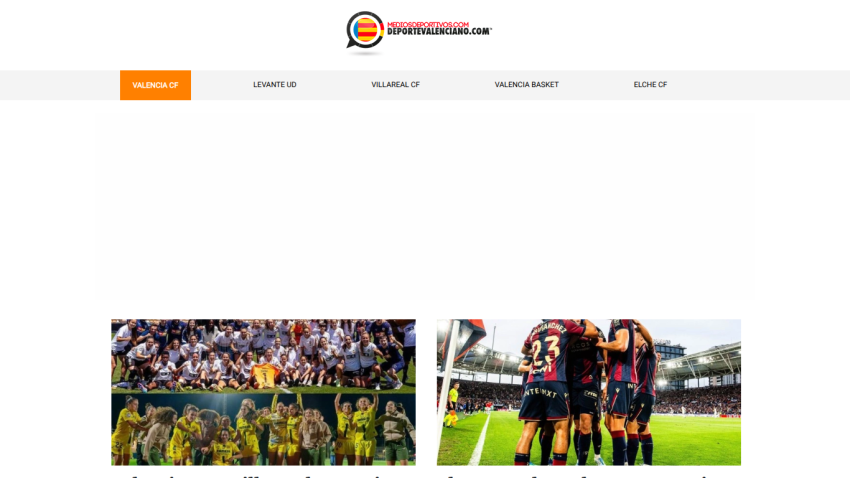 Sports website featuring team images and navigation links at the top.