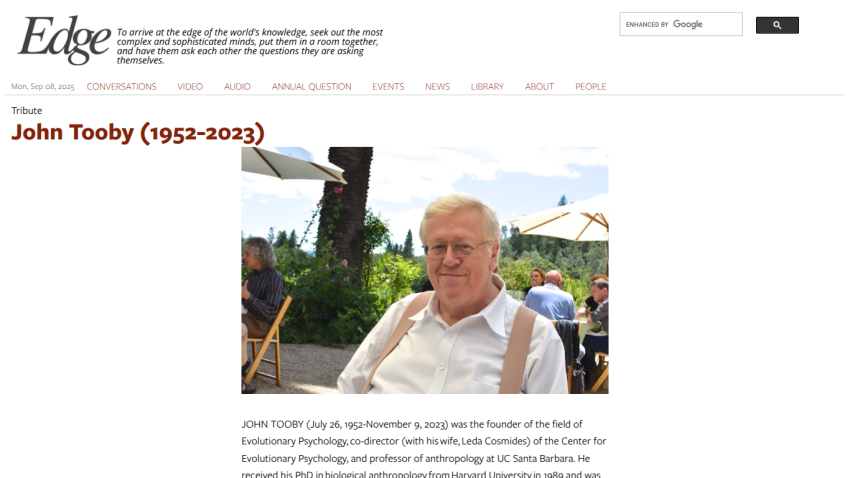 Tribute to John Tooby (1952-2023) with a photo and brief biography.
