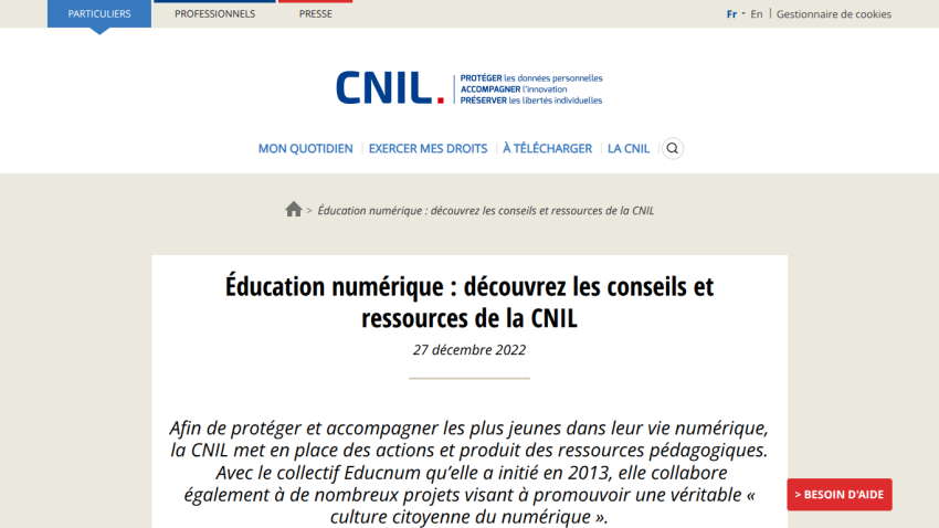 Educational resources and advice on digital education from CNIL.