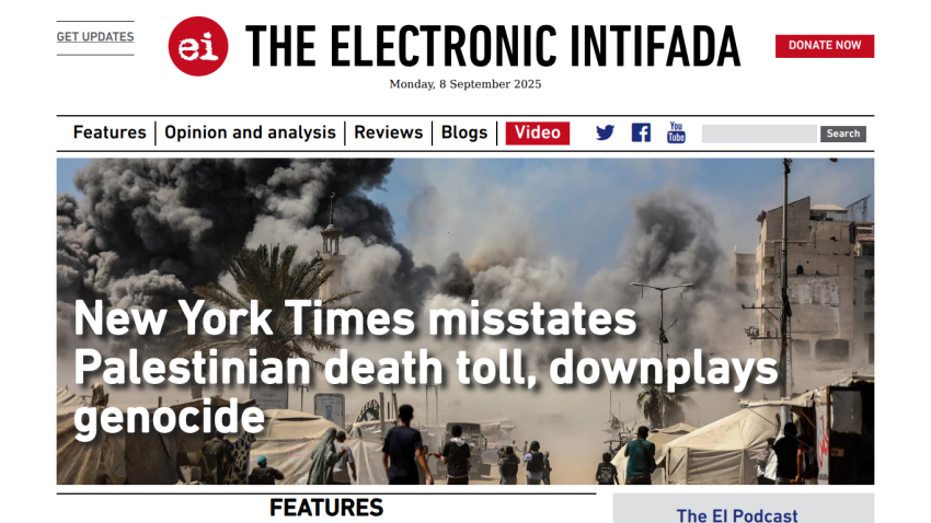 Headline about New York Times misreporting Palestinian death toll on The Electronic Intifada.