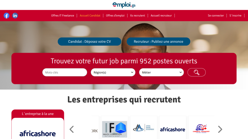 Job search platform displaying job listings and company logos.