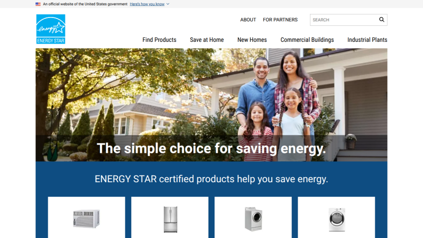 Homepage promoting ENERGY STAR certified products for energy savings.