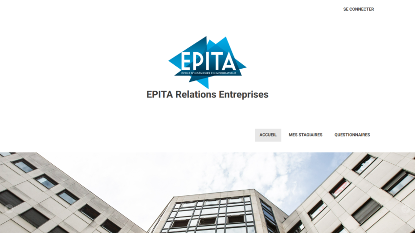 Homepage of EPITA Relations Enterprises featuring logo and navigation links.