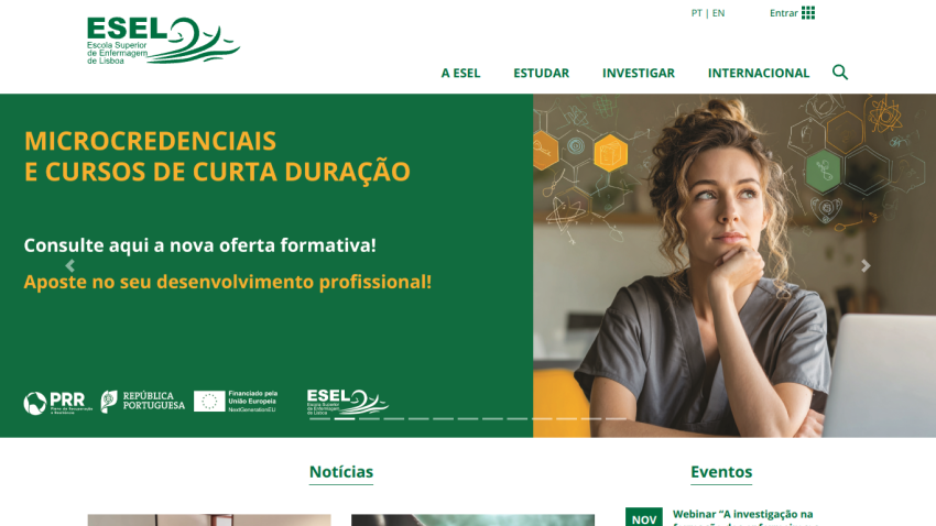 ESEL homepage promoting microcredentials and short courses with a call to action for professional development