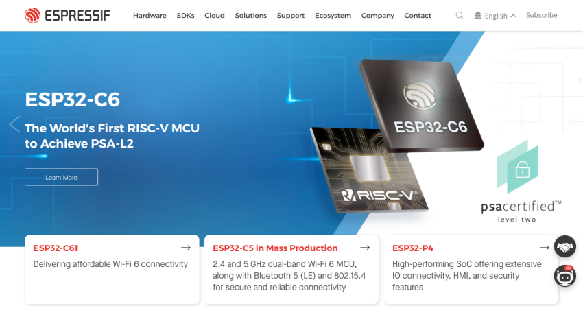 ESP32-C6 product page showcasing features and specifications.