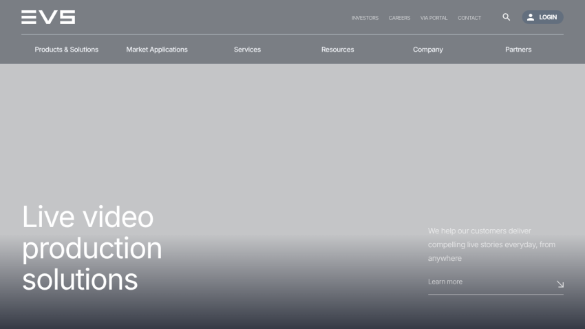 Website header with navigation and hero section promoting live video production solutions