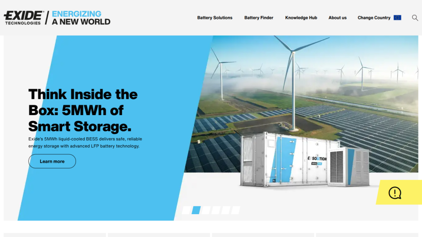 Exide Energizing A New World with 5MWh of Smart Storage featuring wind turbines and battery storage units