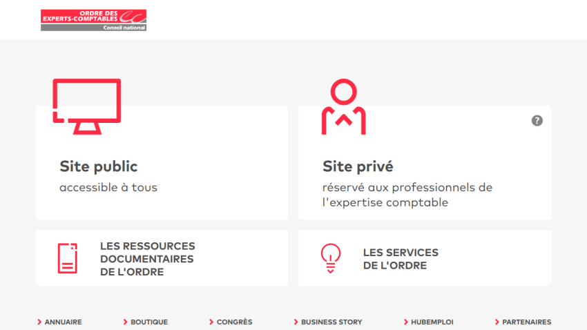 Homepage offering public site accessible to all and private site for accounting professionals with resources and services