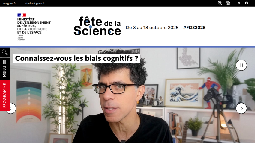 French Ministry of Higher Education event promoting Fête de la Science from October 3 to 13, 2025, featuring cognitive bias awareness.