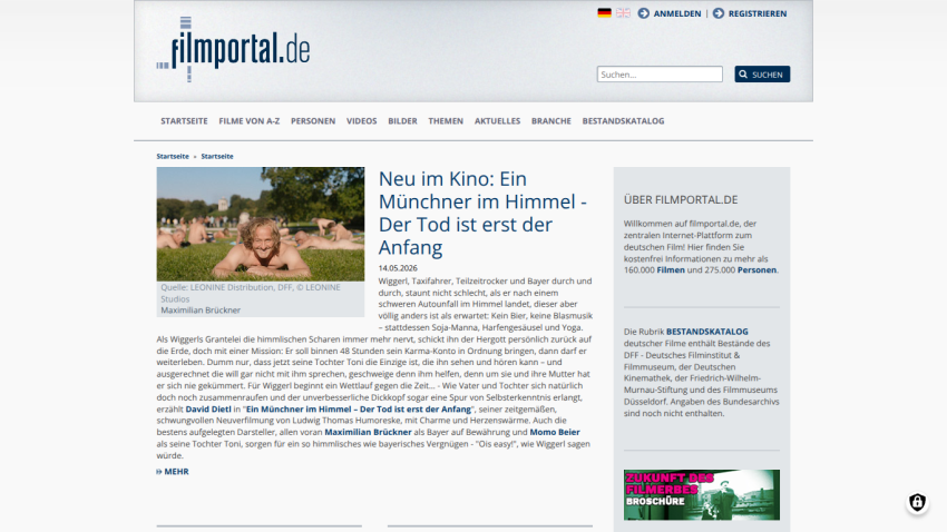 News article headline and summary about a film, with navigation links at the top.