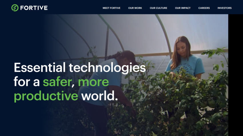Homepage of Fortive showcasing essential technologies for a safer, productive world.